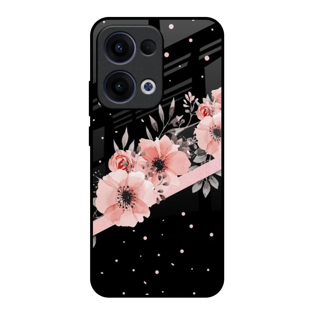 Floral Black Band Glass Case For Oppo Reno13 5G Edge Reinforced