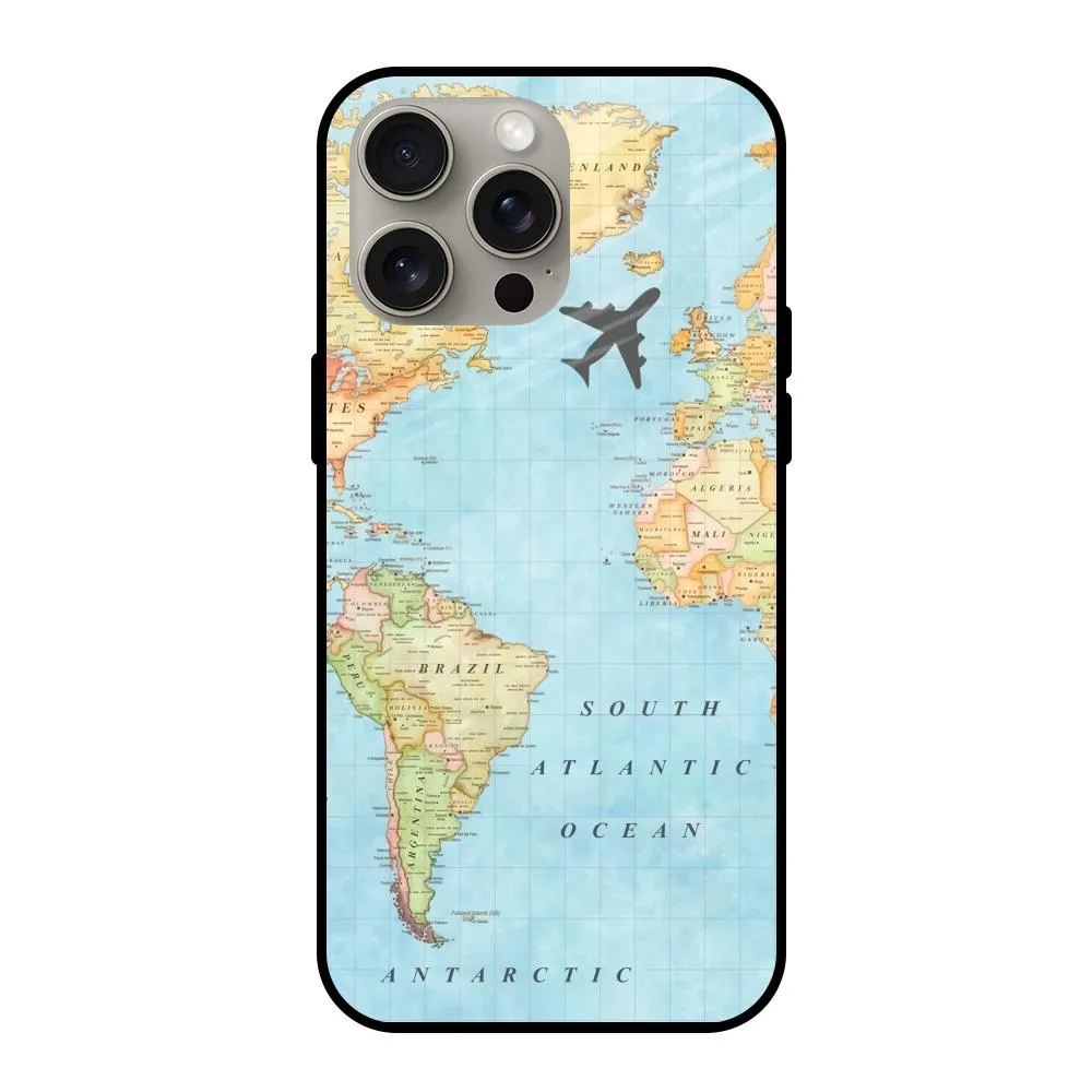 Travel Map Glass Case for iPhone 15 Pro Max Soft Layer