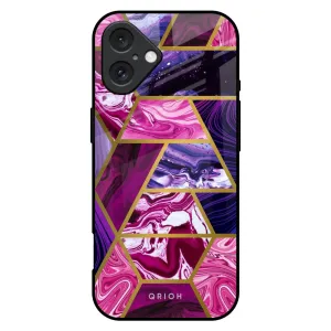 Grip Enhanced Electroplated Geometric Marble Glass Case for iPhone 16 Plus