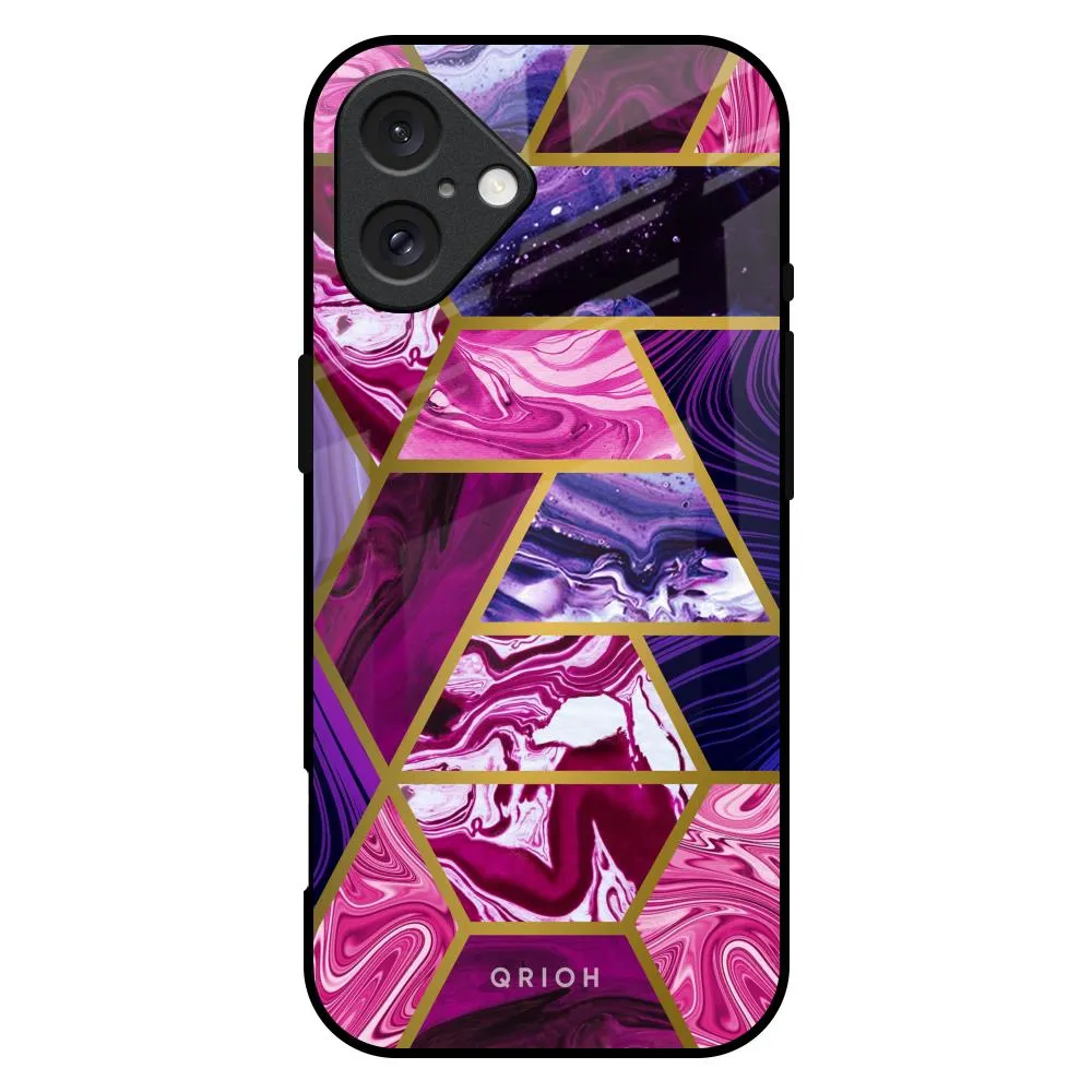 Grip Enhanced Electroplated Geometric Marble Glass Case for iPhone 16 Plus