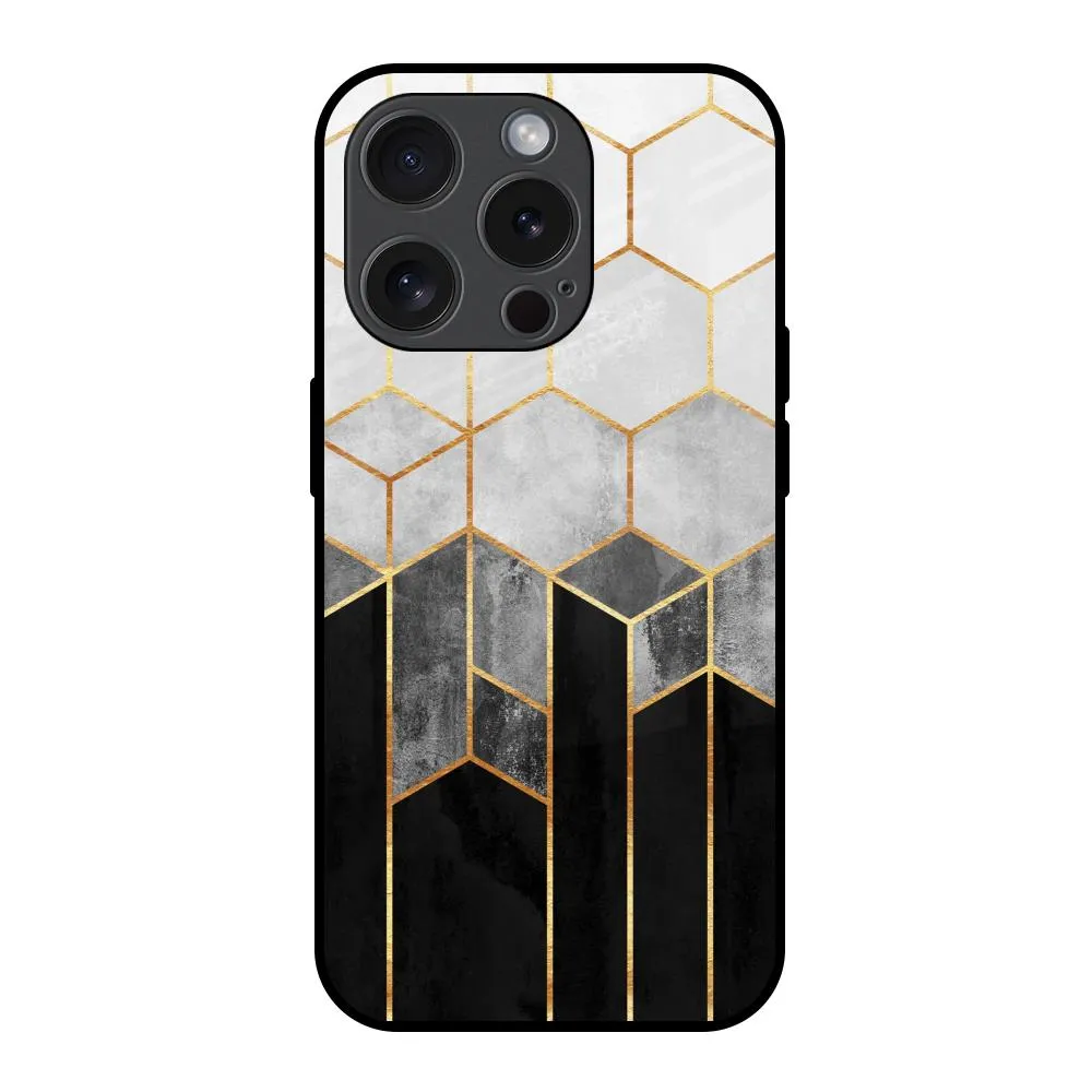 Tricolor Pattern Glass Case for iPhone 15 Pro Comfort Texture