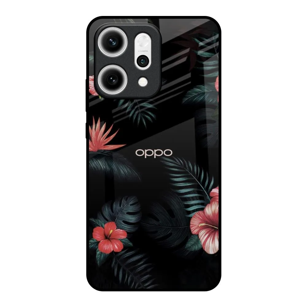 Durable Design Texture Tropical Art Flower Glass Case for Oppo Reno14 5G