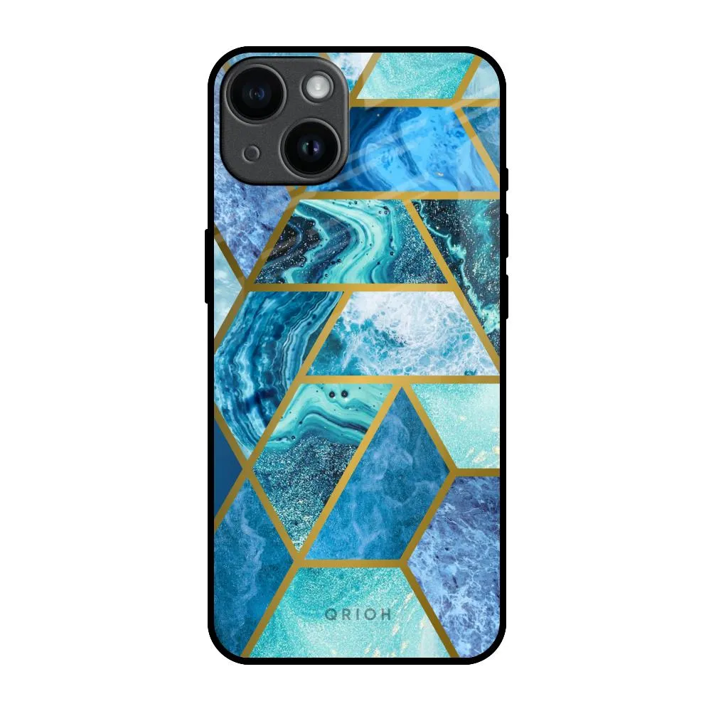 Smooth Shield Smooth Surface Turquoise Geometrical Marble Glass Case for iPhone 14