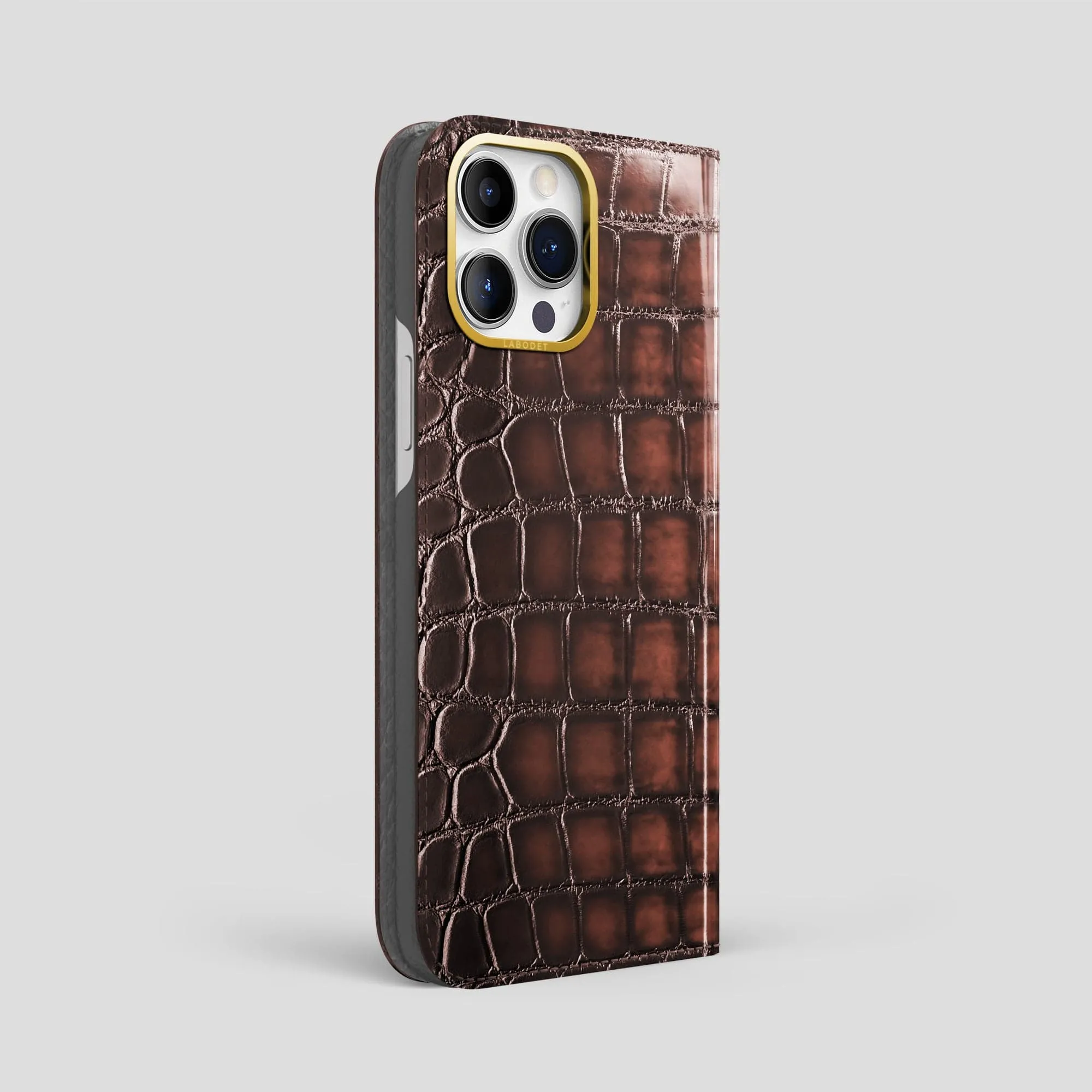 Shock Frame Folio Case For iPhone 14 Pro Max In Patina Alligator
