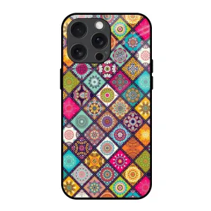 Multicolor Mandala Glass Case for iPhone 15 Pro Max Matte Texture Design