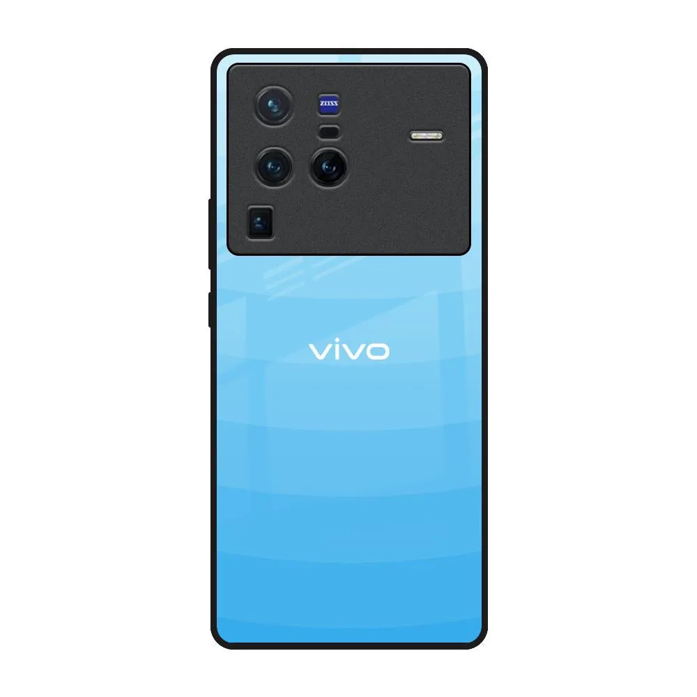 Trendy Texture Finish Wavy Blue Pattern Glass Case for Vivo X80 Pro 5G