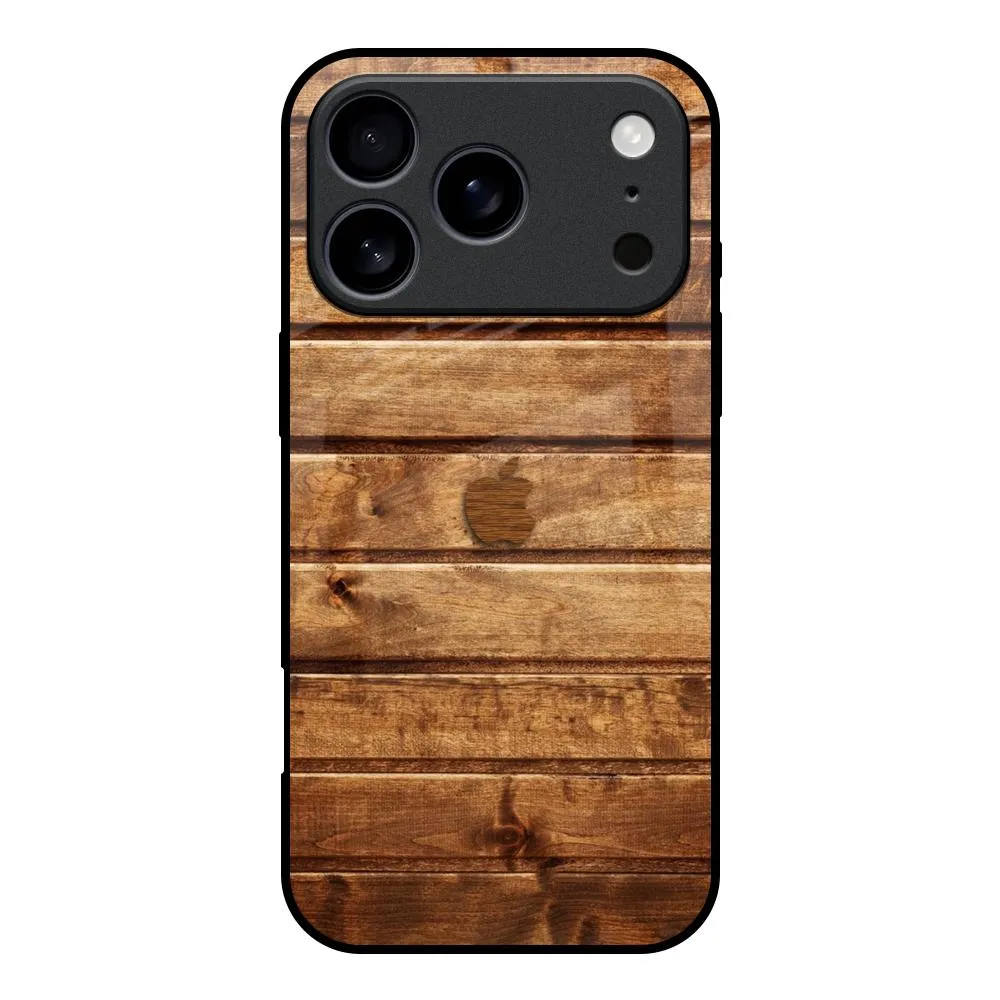 Modern Frame Wooden Planks Glass Case for iPhone 17 Pro