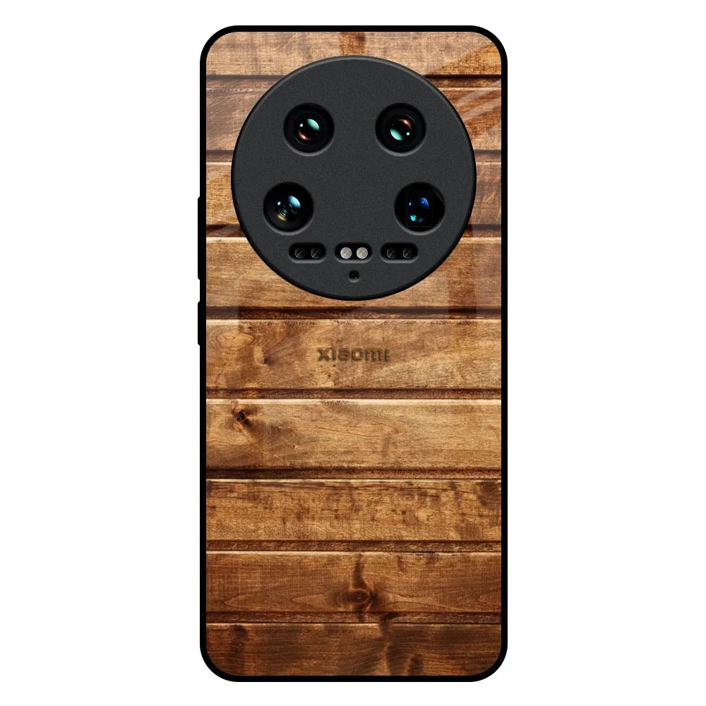 Wooden Planks Glass Case for Mi 14 Ultra 5G Hard Edge Comfort Padding