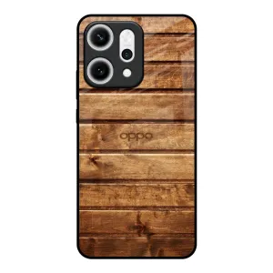 Soft Surface Wooden Planks Glass Case for Oppo Reno14 5G