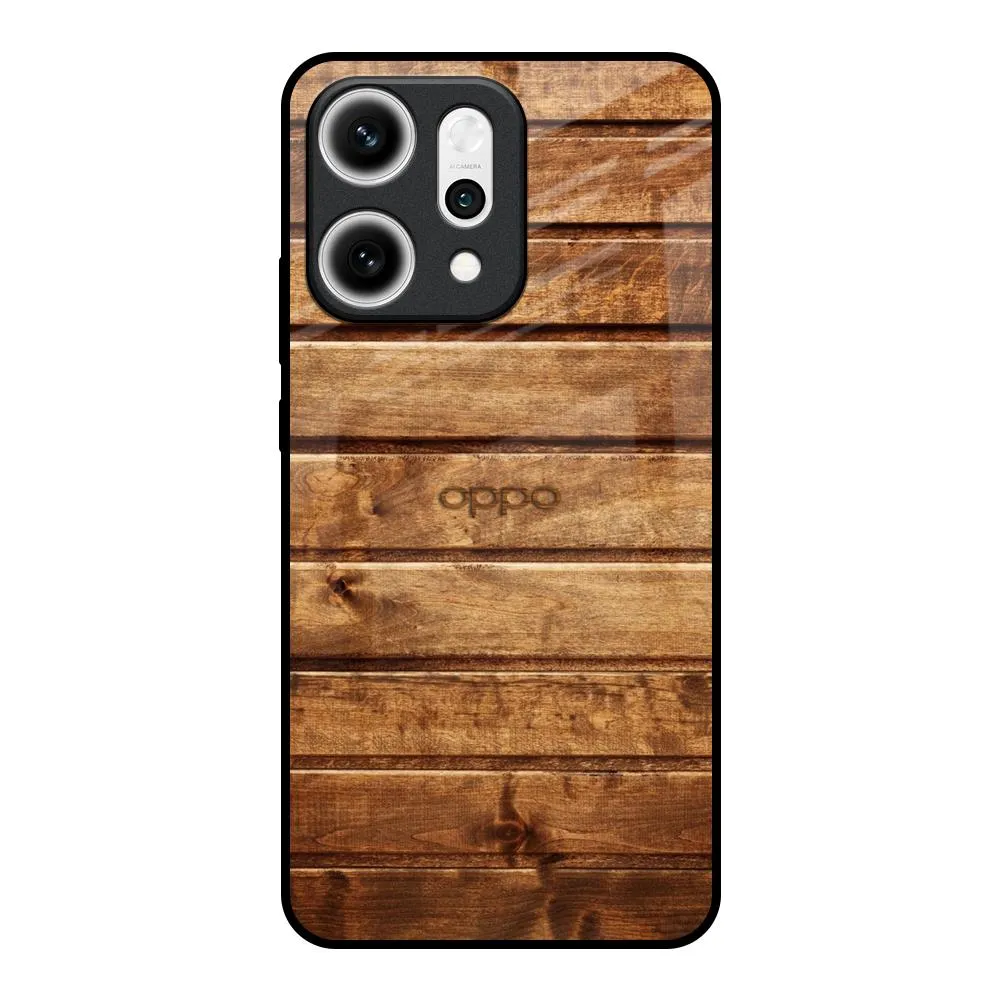 Soft Surface Wooden Planks Glass Case for Oppo Reno14 5G