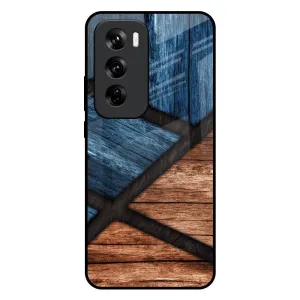Wooden Tiles Glass Case for Oppo Reno 12 Pro 5G Luxury Finish Texture